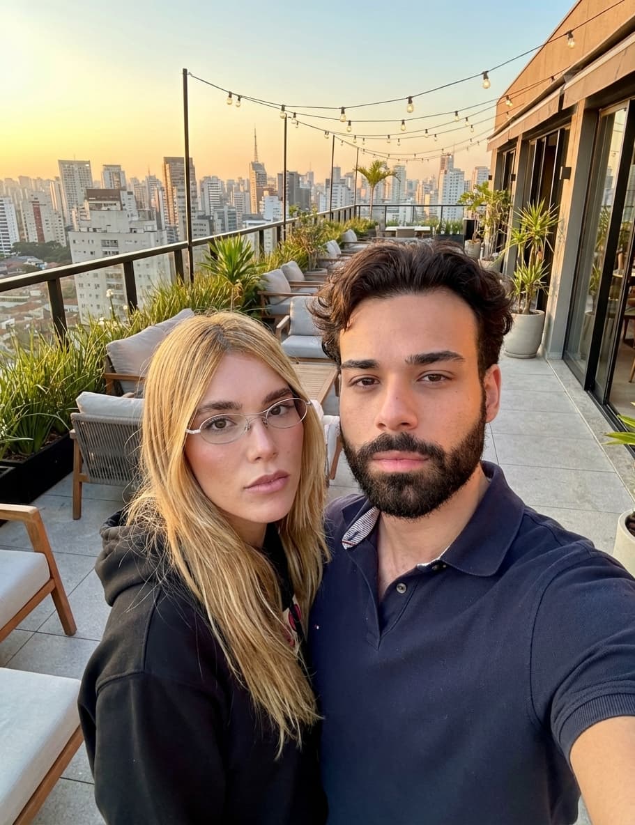 Selfie gerada por IA com Virgínia Fonseca — cenário Rooftop de Luxo